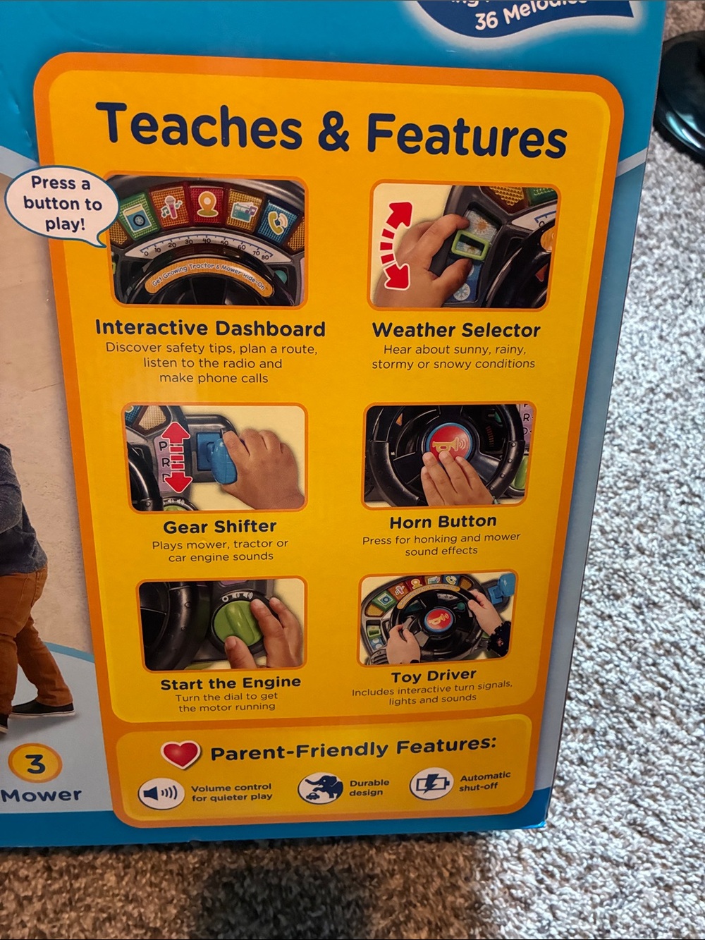 Vtech Get Growing Tractor & Mower Ride-On Toy - Picture 6 of 7